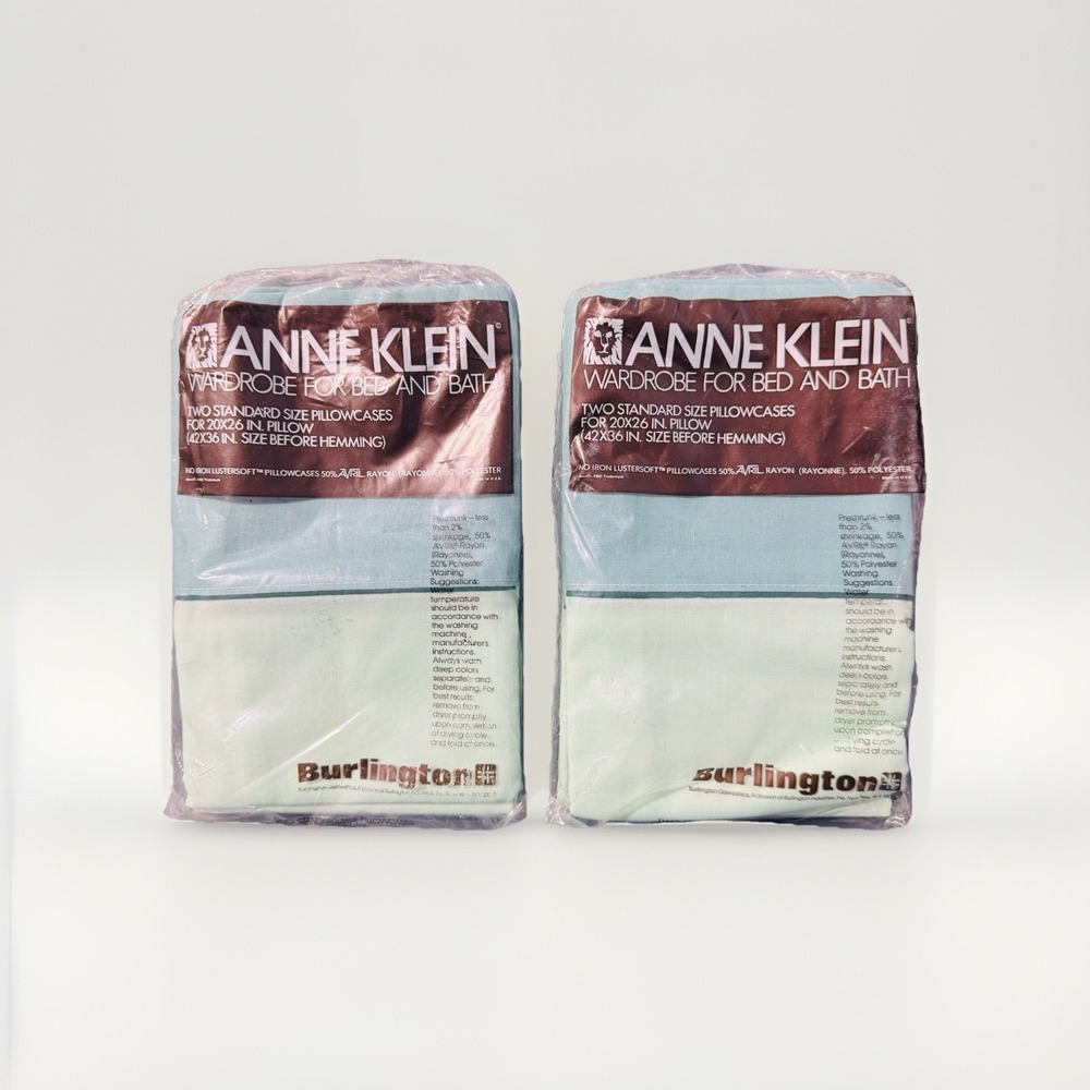 Vintage Anne Klein Standard Pillowcases NOS Burlington Lustersoft USA 2‎ pk Mint